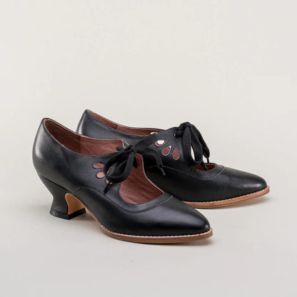 Women's Vintage Lace-Up Leather Heels