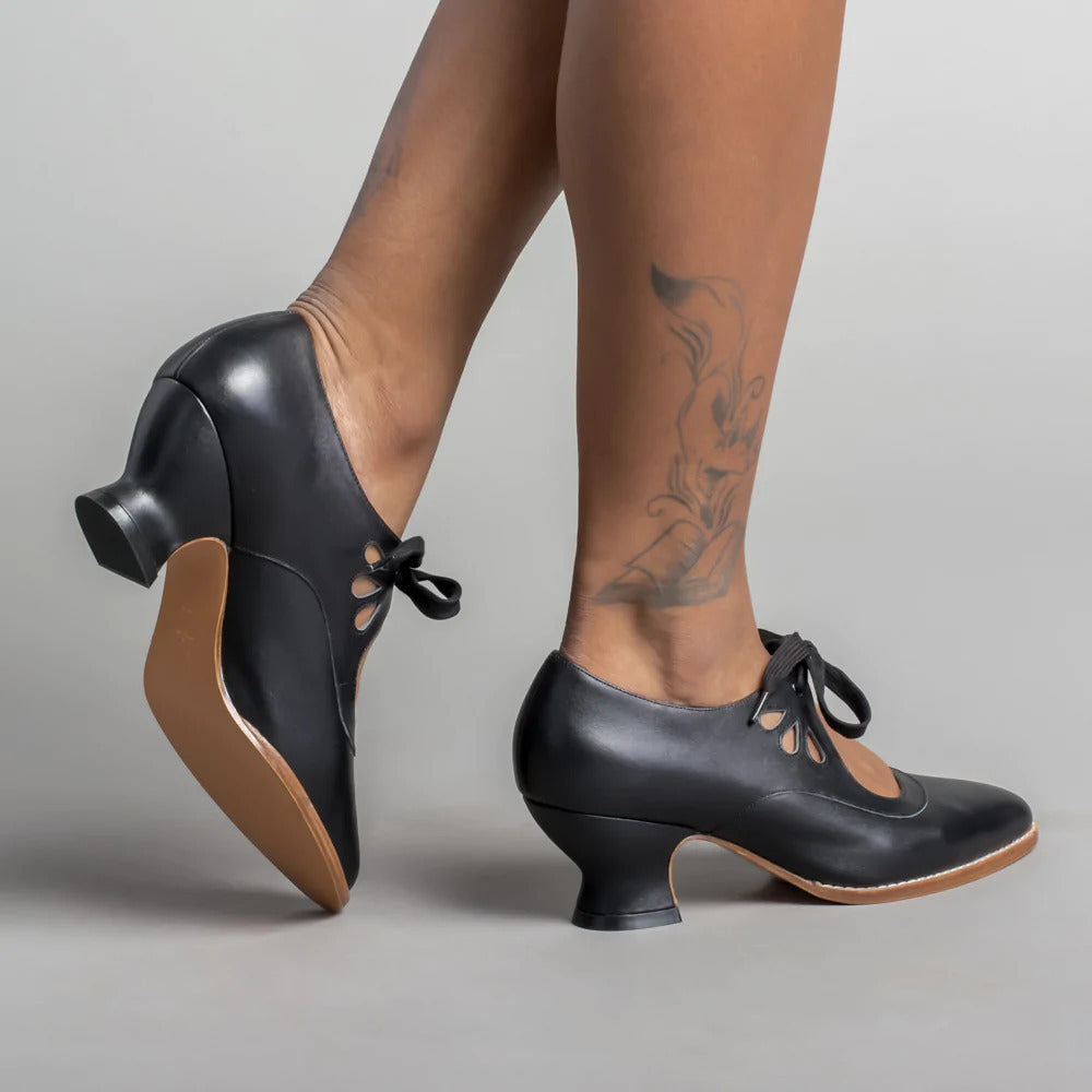 Women's Vintage Lace-Up Leather Heels