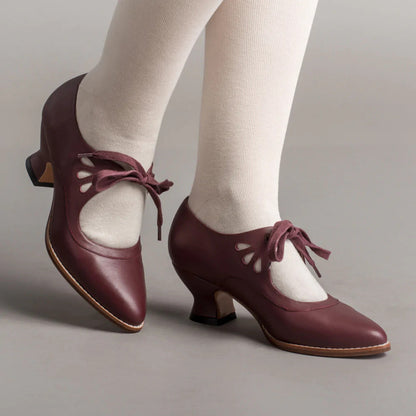 Women's Vintage Lace-Up Leather Heels