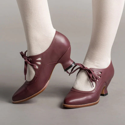 Women's Vintage Lace-Up Leather Heels