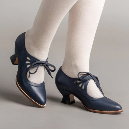 Women's Vintage Lace-Up Leather Heels
