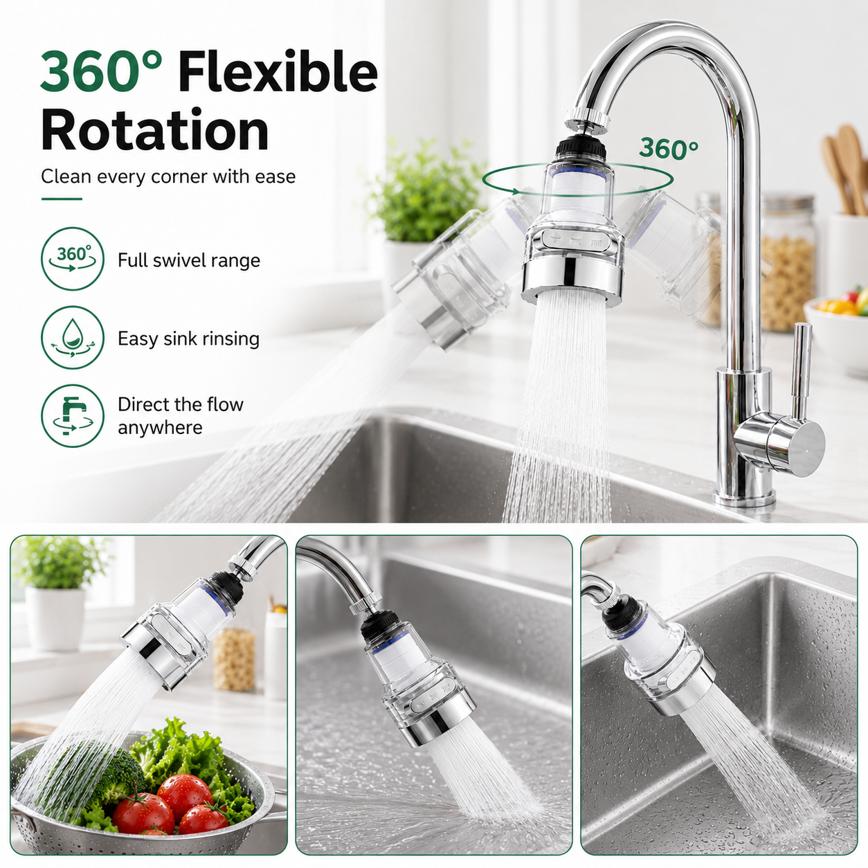 360° Rotating Faucet Aerator Filter, 6-Layer Filter with 3 Water Modes（ Includes 10 Replacement Filters ）